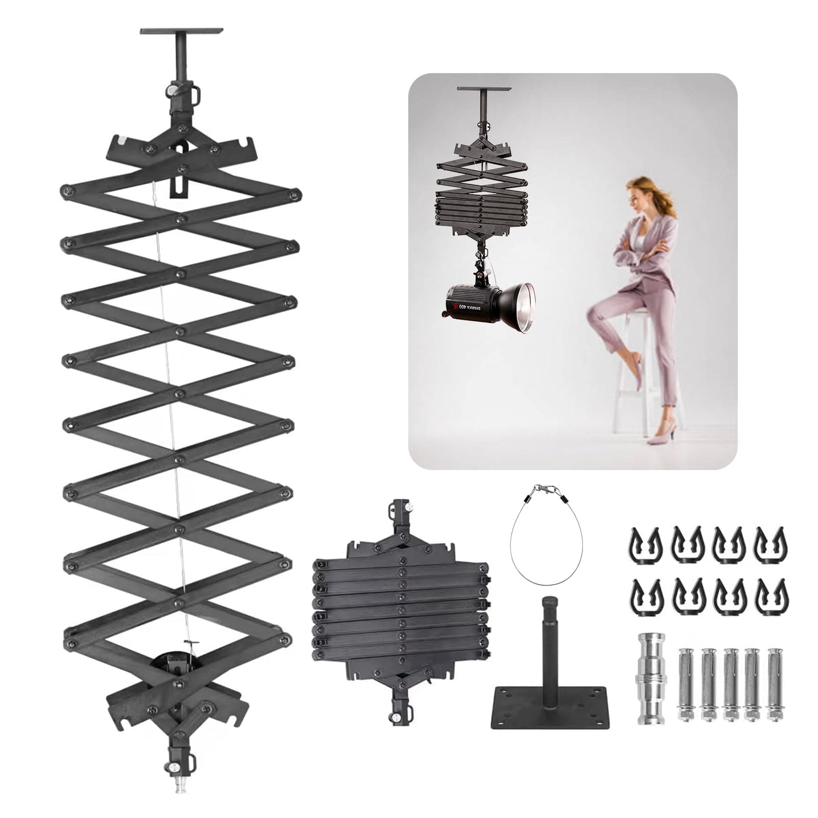 DATOUBOSS 2M Drop Pantograph, Studio Lighting Hanging Equipment for Photography Studio Lighting Ceiling Rail System, Live Broadcast, Monolight, Softbox, Reflector, Umbrella (Drop Pantograph x 1Packs)