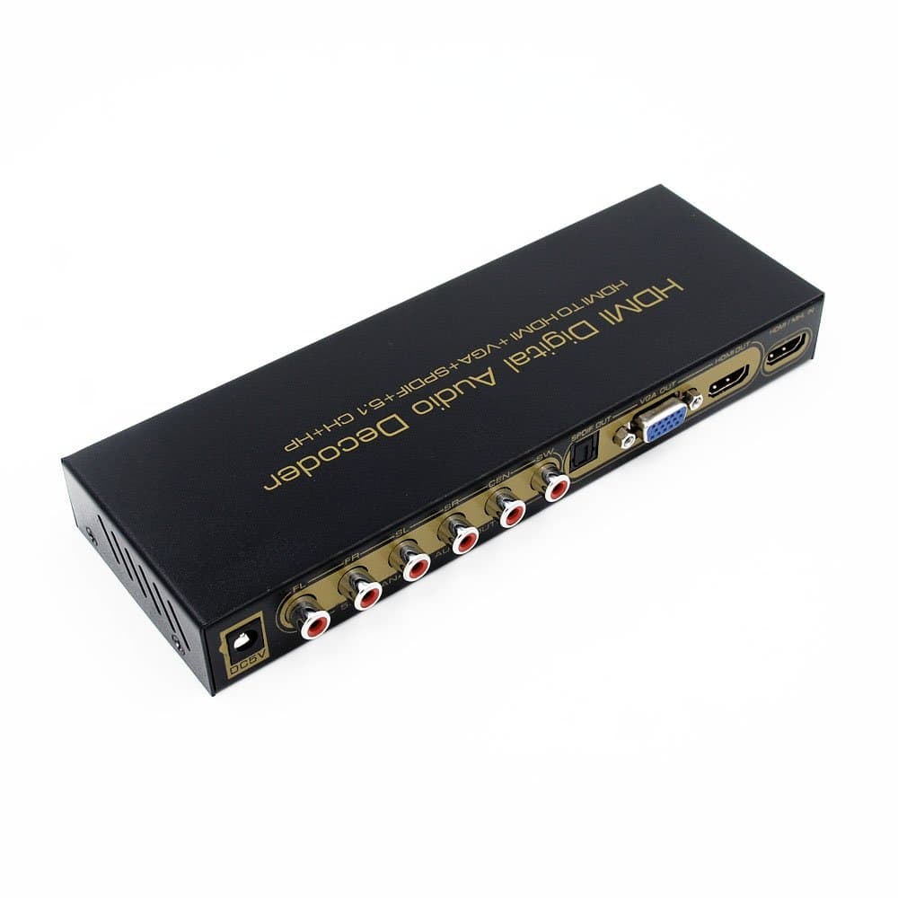 HDMI to HDMI+VGA+SPDIF Digital Optical Audio Decoder Extractor Splitter Analog 5.1 CH+6RCA Support Dolby Digital AC-3, DTS, LPCM