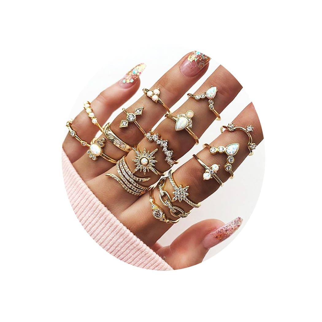 Edary Vintage Ring Set Carved Knuckle Rings Crystal Gemstone Stackable Rings Finger Mid Ring Set for Women