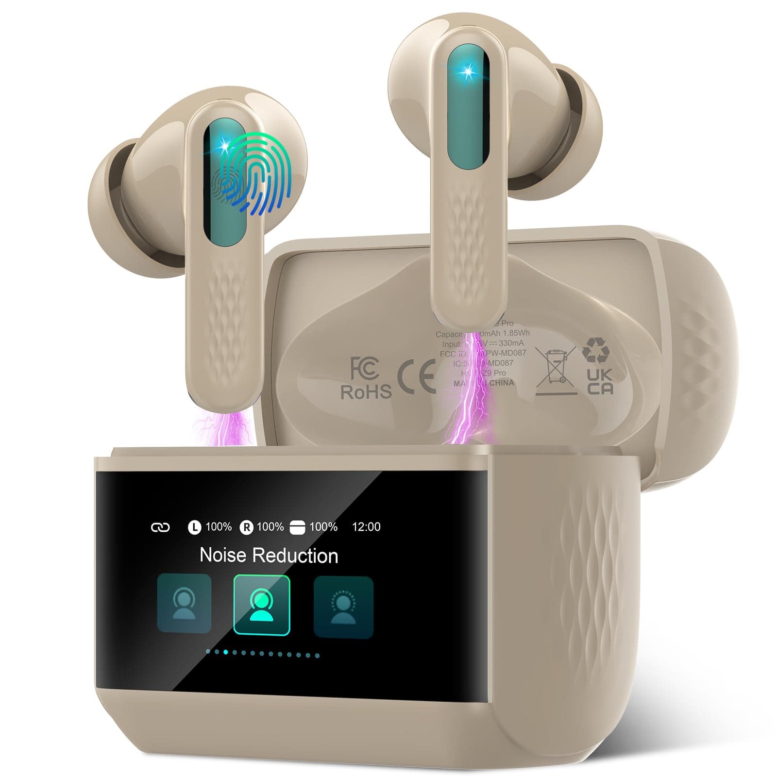 Wireless Earbuds, Bluetooth 5.4 Headphones In Ear with Multifunctional Touchscreen, HiFi Stereo Bluetooth Ear buds with ANC/ENC Noise Cancelling, 5 EQ Modes, IP7 Waterproof Bluetooth Earphones Khaki