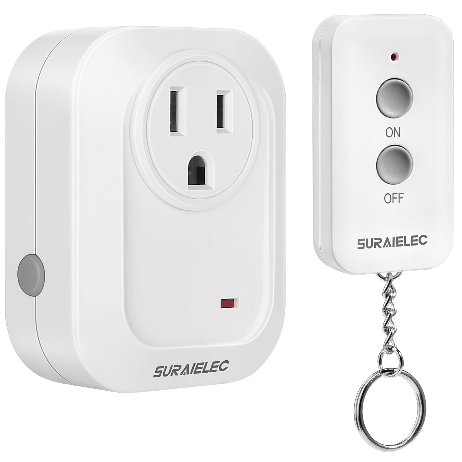 SURAIELEC Wireless Light Switch Remote Control Outlet, No Wiring Needed, 100ft RF Range, Pre-Programmed, Expandable Keychain Remote Switch Kit for Lamps, Fans, Christmas Trees, Small Appliances