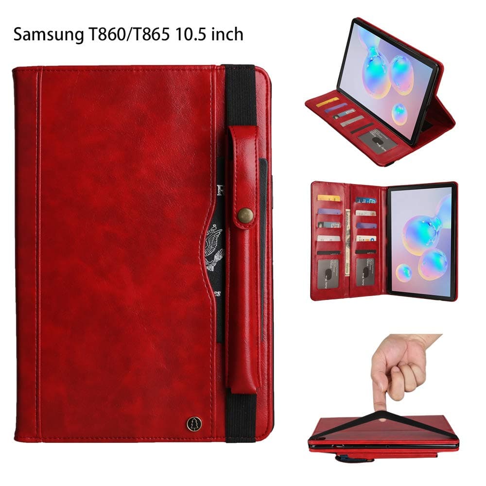 Tramako Leather Case for Galaxy Tab S6 10.5 Inch SM-T860/T865/T867 Case 2019, Premium PU Leather Folio Stand Cover with Auto Wake/Sleep &Pen Sleeve &Card Slots Protective Shell Book Case (red)