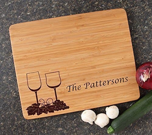 Personalized Cutting Board, Custom Engraved Bamboo Cutting Board Wine Glass Design 5-Personalized Housewarming Gift, Host or Hostess Gift, Realtor Gift