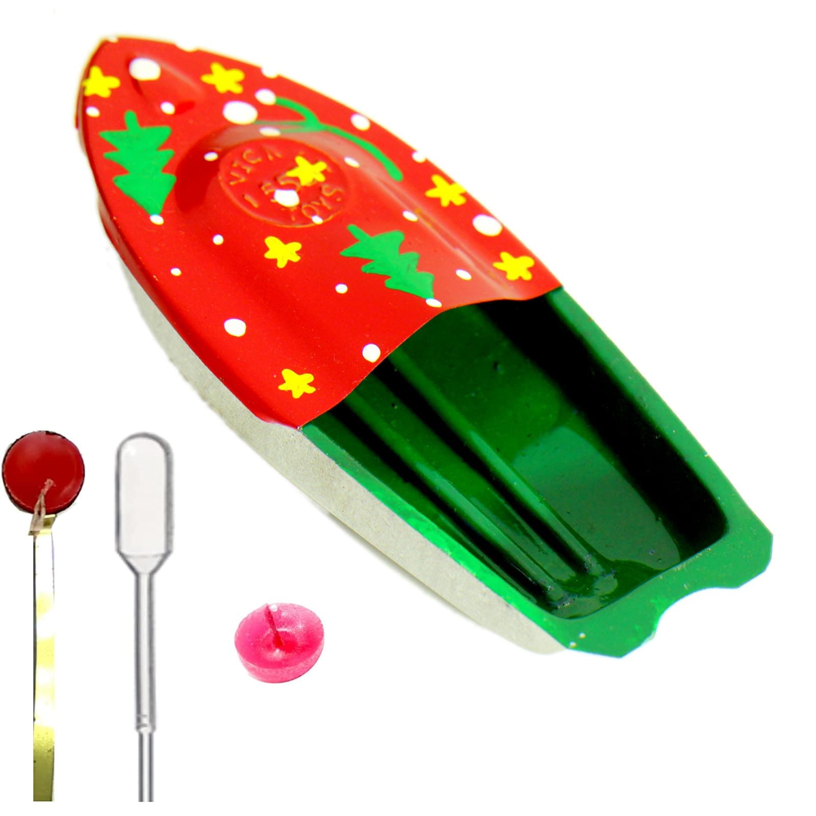 Pop Pop Boat Science Kit | Christmas Theme | 1 Noisy Putt Putt Steam Engine Boat | Classic, Retro, Collectible and Nostalgic Desi Indian Mela Boat | Candle Powered Tin Boats