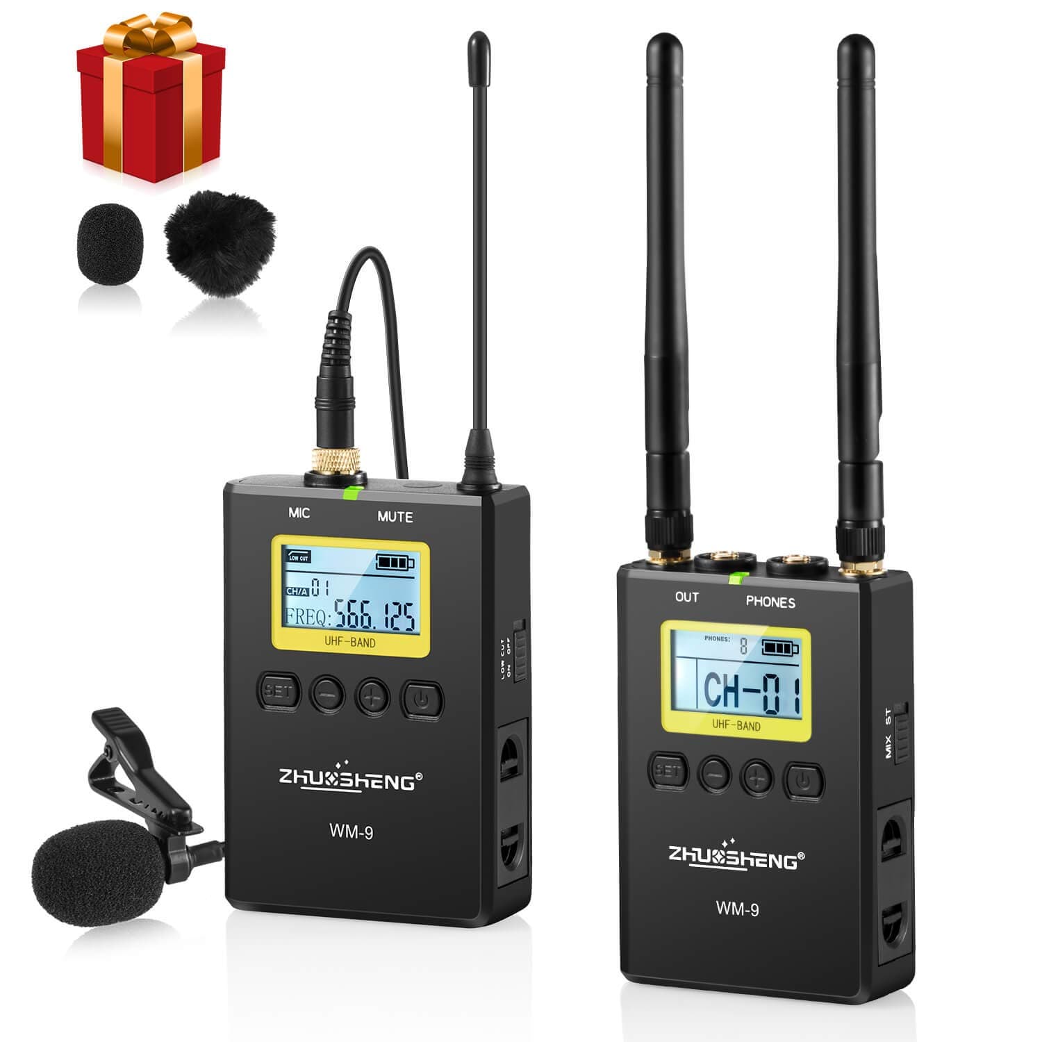 50 Channels UHF Professional Wireless Lavalier Microphone with Portable Transmitter-Omnidirectional DSLR Wireless Microphone for Interview YouTube Vlog Home Studio Field Recording(1TX+1RX)-ZHUOSHENG