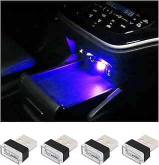 Augeny 4 Pcs Car Interior USB LED Light, Decorative USB Night Light, Portable Ambient Lighting Kit, Universal Vehicle Interior Accessories for Most Cars, Blue