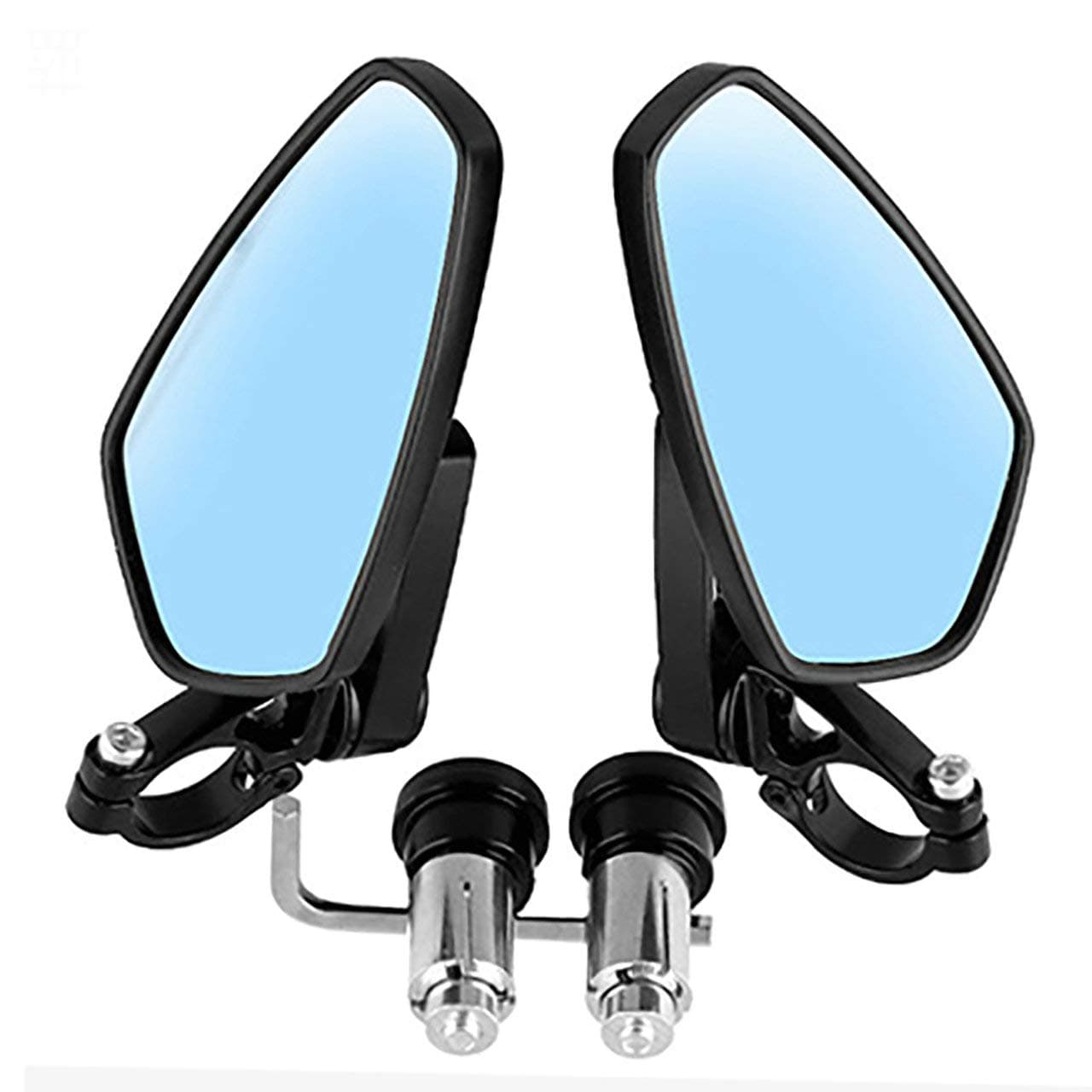 Motorcycle Mirrors, Handle Bar end Triangle Side Rearview Compatible With 7/8 inch Handlebar Honda GROM MSX125 CB500F Yamaha FZ-07 MT-09 FZ-09 FZ10 Kawasaki Z125 Z800 (Black Stem)