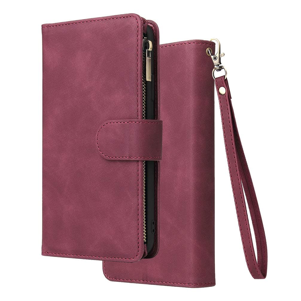 BRAND SET Magnetic Wallet Case for Google Pixel 4a 4G Phone Cover with Card Holder PU Leather Photo Frame Slots [Stand Function] Back Flip Cover for Google Pixel 4a 4G-Wine Red