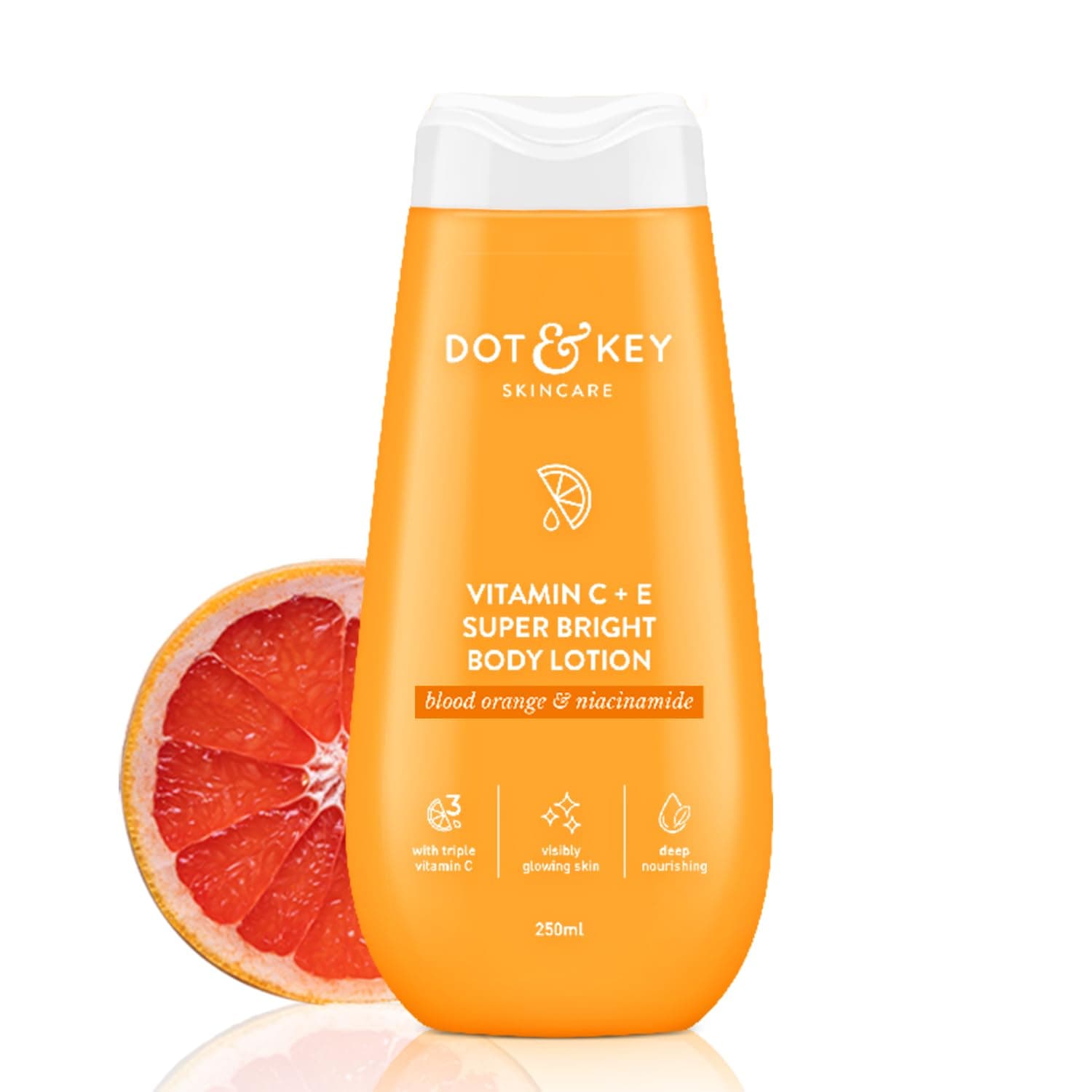 Dot & Key Vitamin C + E Super Bright Body Lotion for Deep Nourishing & Visibly Glowing Skin Reduces Dark Spots & Tanning With Triple Vitamin C & Niacinamide For Women & Men 250ml