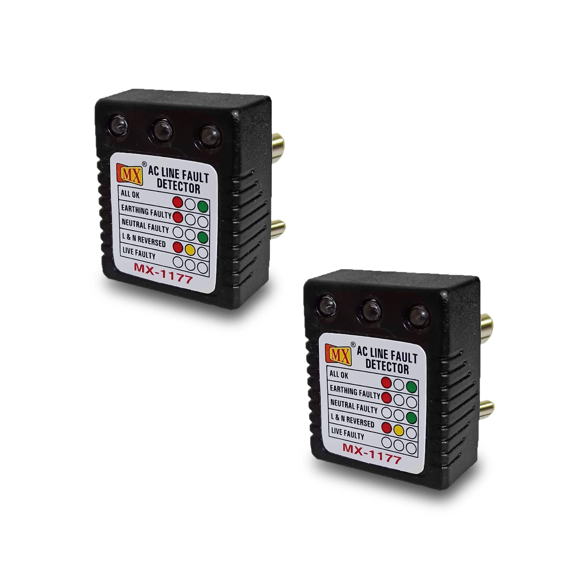 MX AC Line Fault Detector 5amp 3Pin Socket Tester for electrical work with Automatic Earthing | line detector tester L&N Reversed Live Faulty Detector with RYG Led Indicator Wall Plug -Black 2 Pcs