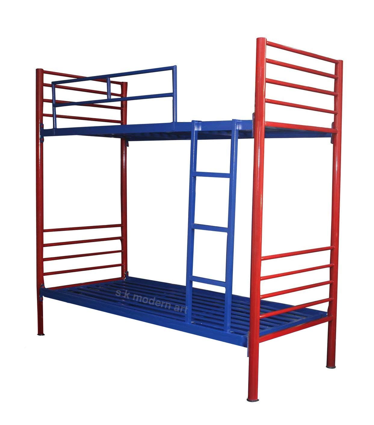Metal Bunk Bed Without Storage Without Mattress (2.5 x 6 Feet, Red & Blue Powder Coated)