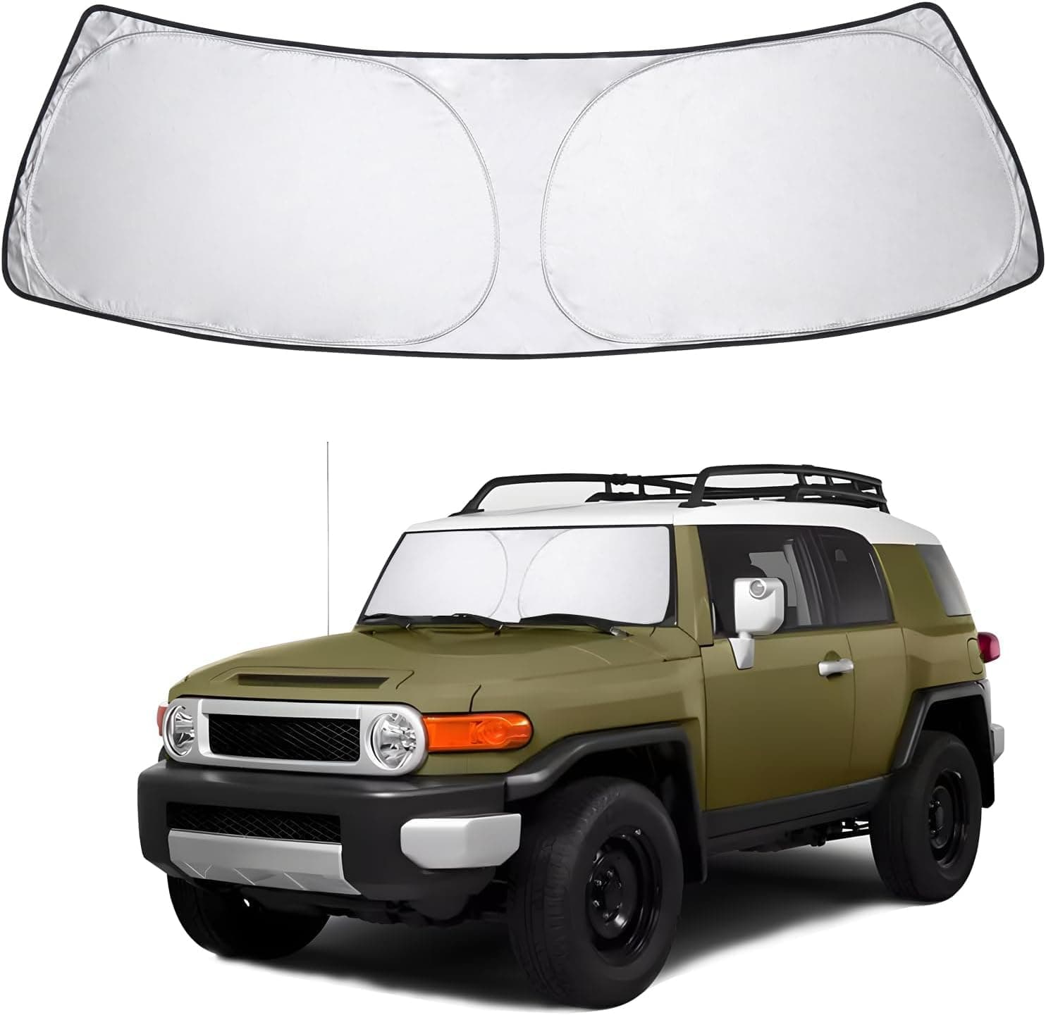 Proadsy Front Windshield Sun Shade Foldable Sunshade Protector Custom Fit 2007-2014 Toyota FJ Cruiser Sport Utility Accessories 2023 Upgrade