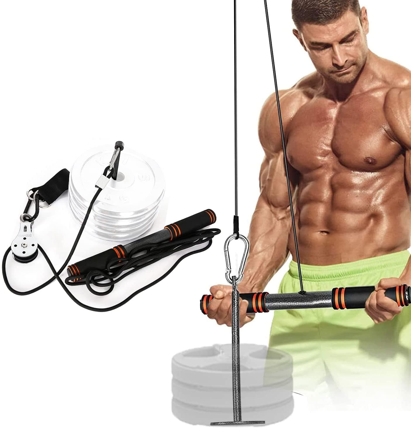 Tricep and LAT Pulley System | Foream Strength Exerciser Wrist Roller Forearm Weights Grip Workout with Pulley