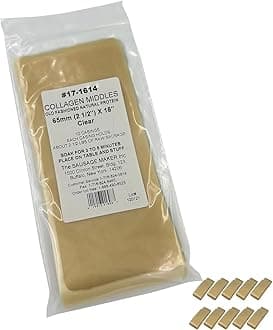 65mm Clear Collagen Casings For Sausage Making - 10 Pack, Non-Edible Casing For Cooked, Semi-Dry, Dried Sausage, 2 1/2" Diameter 18” Long, Stuff 2.5 Lbs Meat Per Case
