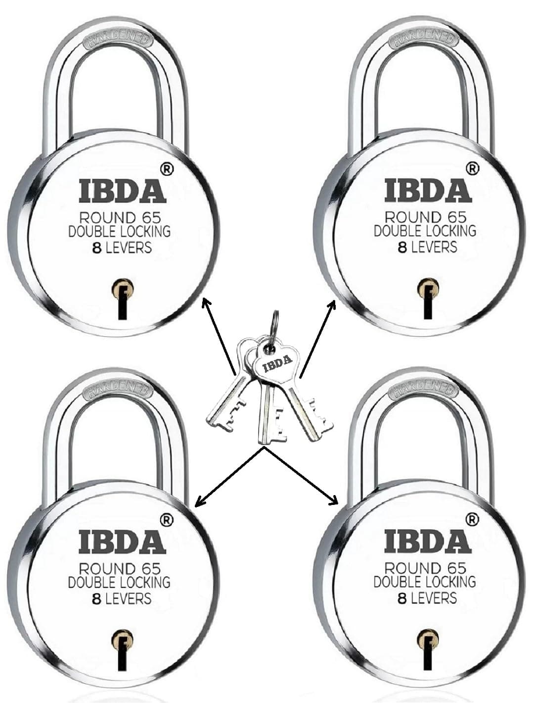 4 Locks with Same Keys | Double Locking | Steel Body | Common Key Padlock | Lock for Home, Shutter, gate, Door, kadi, Channel, Chain, Shop, Outdoor, Indoor | Same Key Lock Set of 4 with 3 Keys |