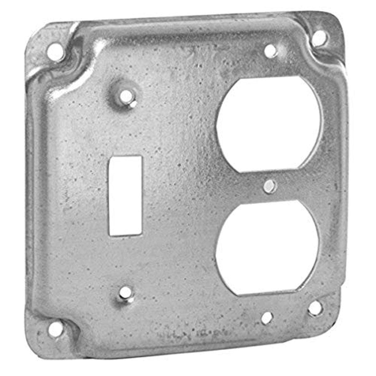 RACO Hubbell- 906C 1 Duplex Receptacle and Toggle Switch 4-Inch Square Exposed Work Cover