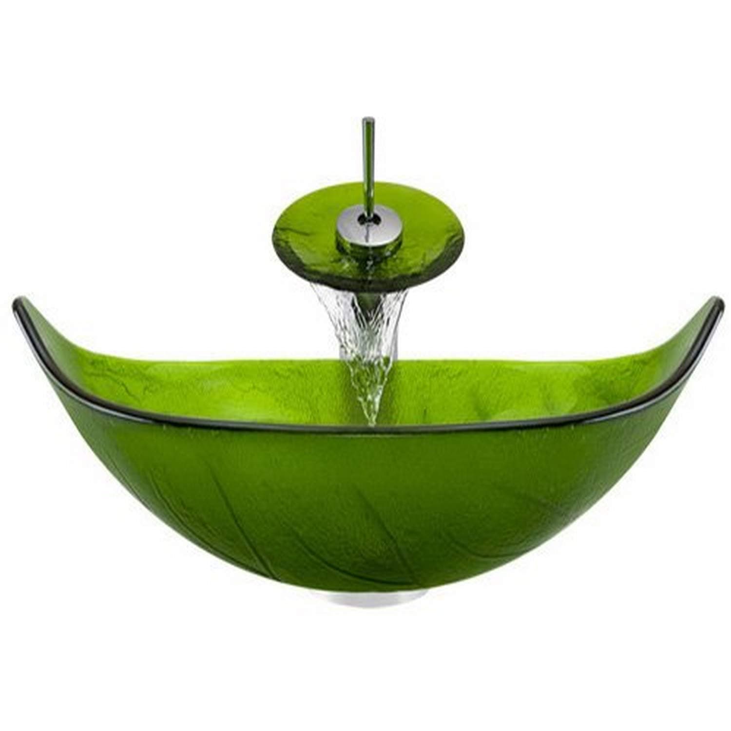 Aurora Sinks A05-C-G Bathroom Ensemble with Grid Drain, Glass Vessel, Sink, Ring and Waterfall Faucet, Chrome