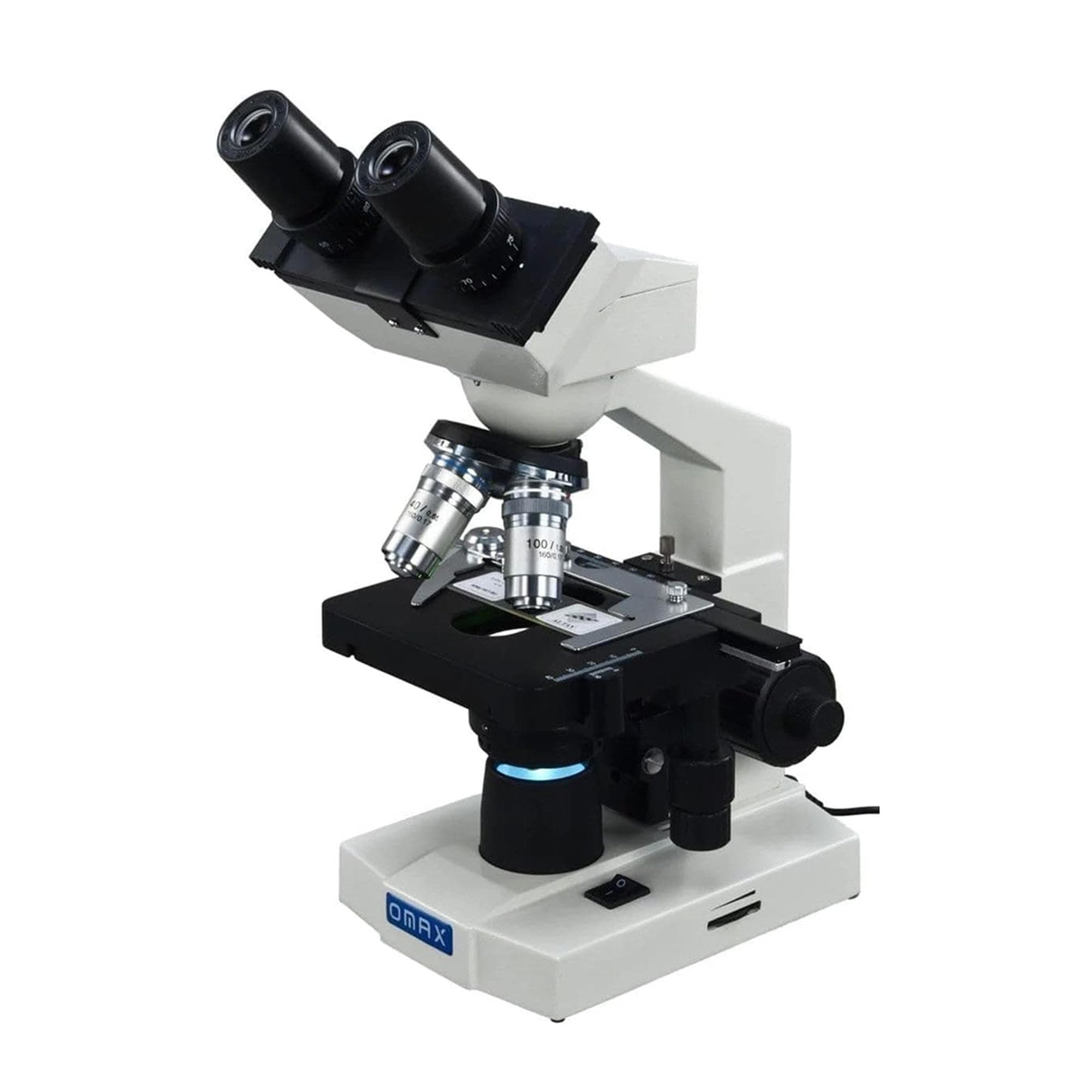 OMAX 40X-2000X LED Binocular Compound Lab Microscope w/ Double Layer Mechanical Stage + Blank Slides, Cover Slips, & Lens Cleaning Paper, M82ES-SC100-LP100
