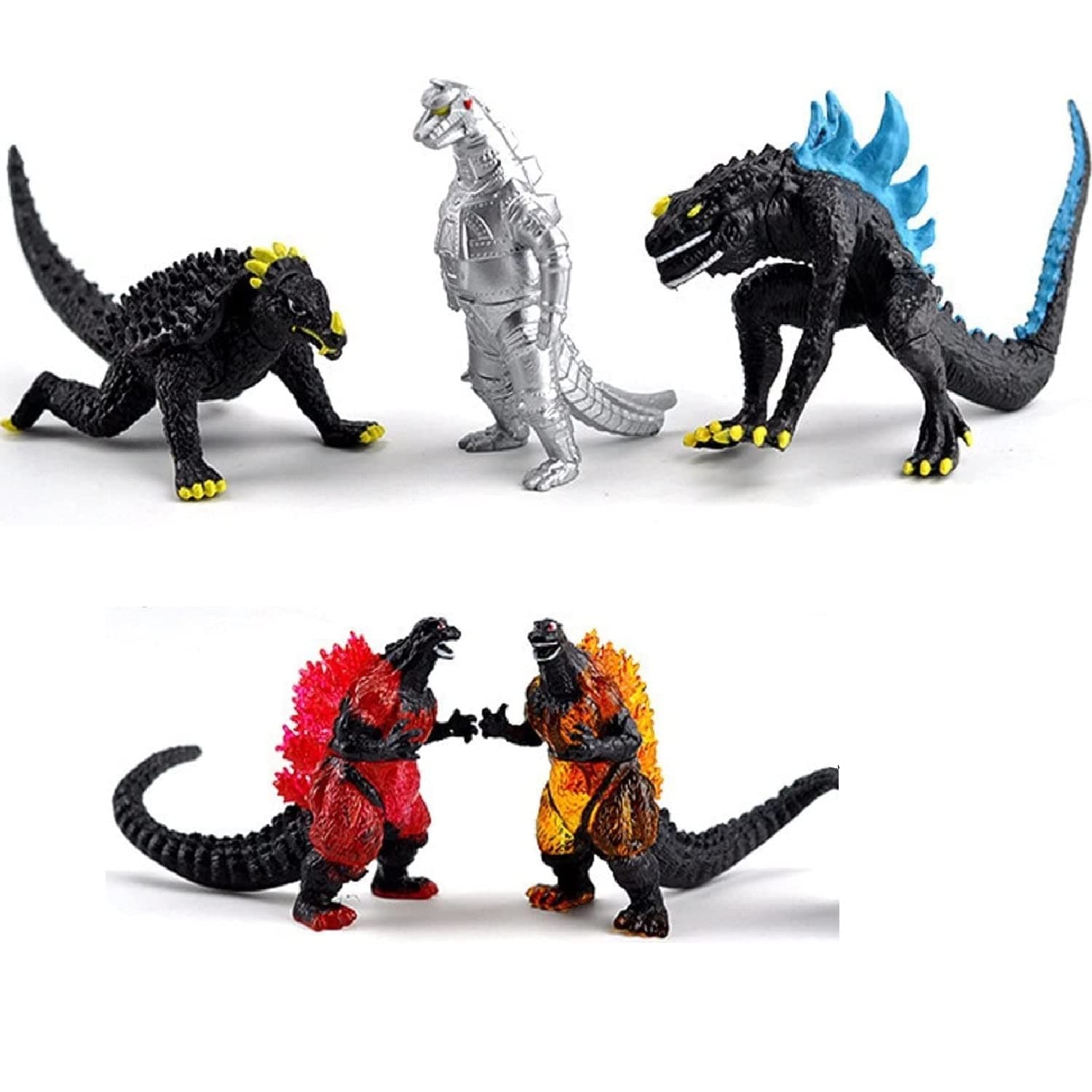 De-Lite™ Action Figures Soft Touch Vinyl Plastic Collectible Model Toys… (Godzilla5 Pieces Set, Version B, Multicolour, 3-7cm)