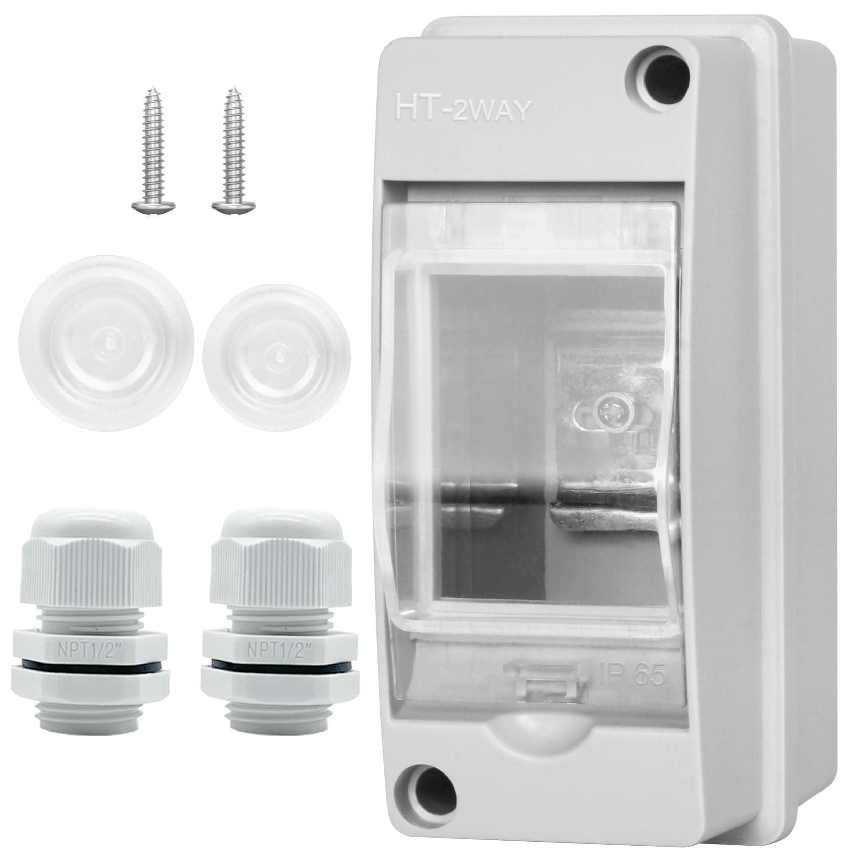 Waterproof Distribution Protection Box, ABS Plastic Breaker Electrical Box and Transparent Cover IP65, for Indoor Outdoor Wall Circuit Breaker (HT-2WAY)