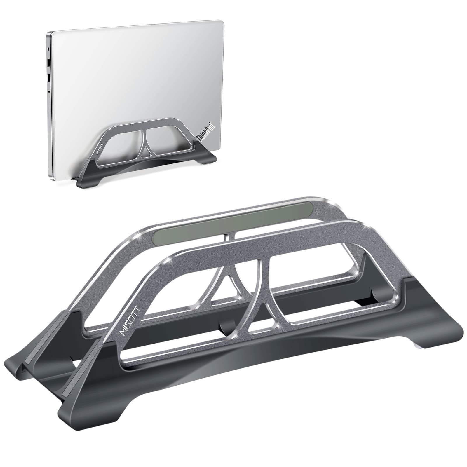 Vertical Laptop Stand, Space-Saving Computer Notebook Stand, Automatic Grabbing Laptop Desktop Stand, Adjustable Vertical Laptop Holder Stand for Laptops and Tablets(Space Grey)