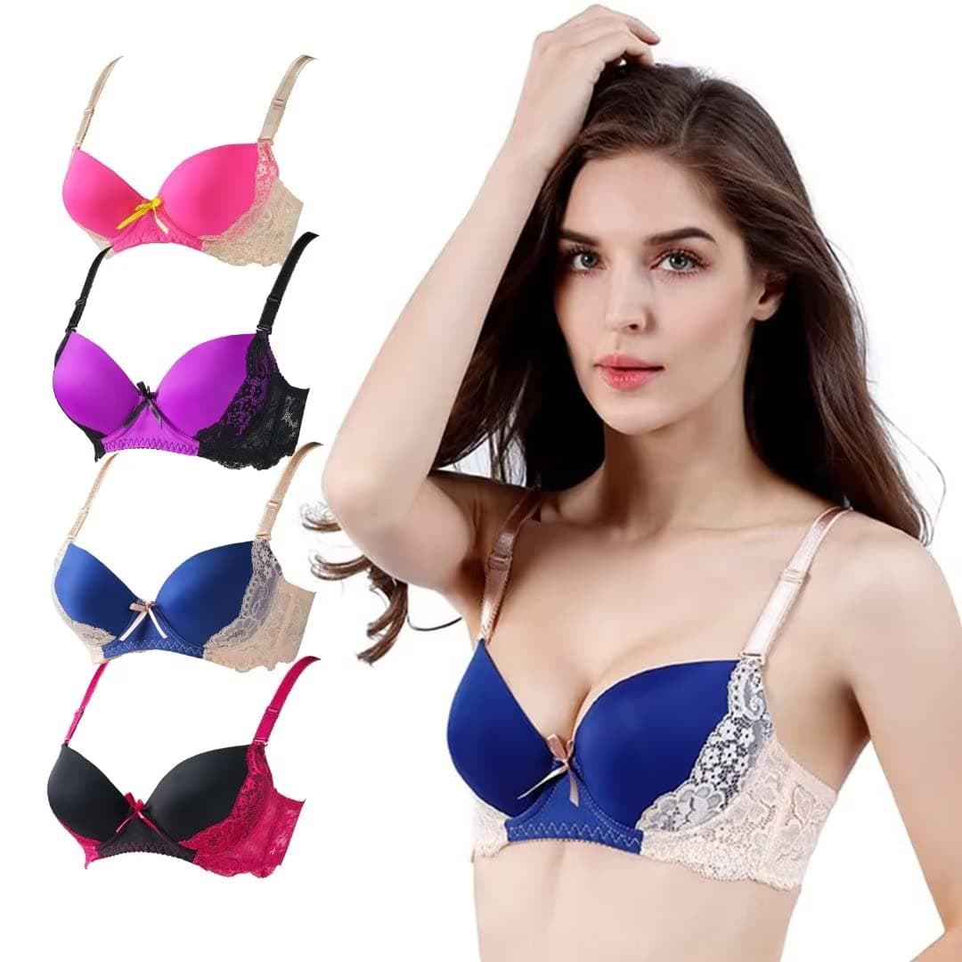 YooMeeWomen's Underwire Bra Set Full Cup Lace Bra 4 Pack of Push Up Bras