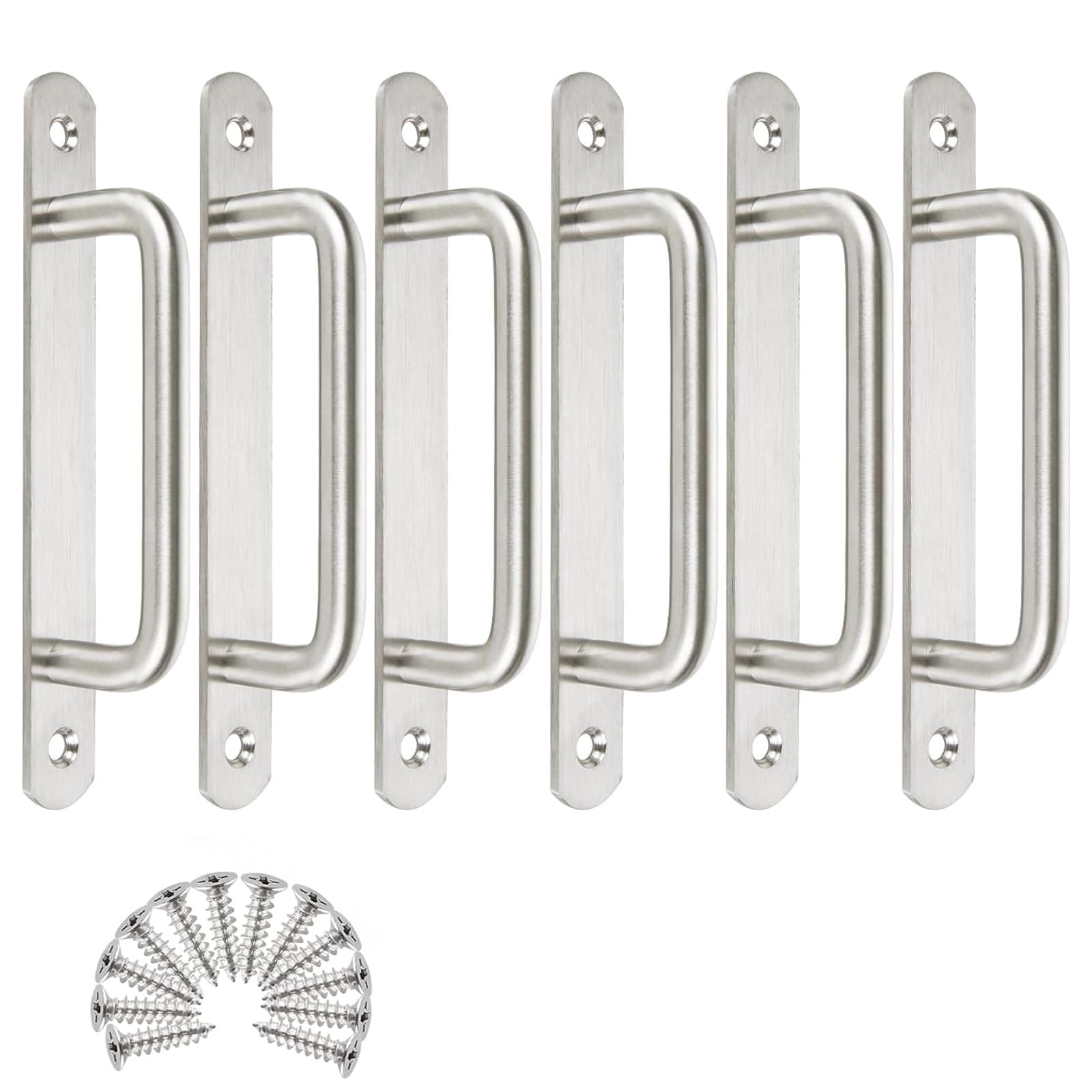 MIVIDE 6 Pack Door Handles, Sliding Door Handles Silver, Pull Handles for Doors, Stainless Steel Door Pull Handles for Kitchen Cupboard Cabinet Wardrobe Barn Shed（160mm/6.29in）