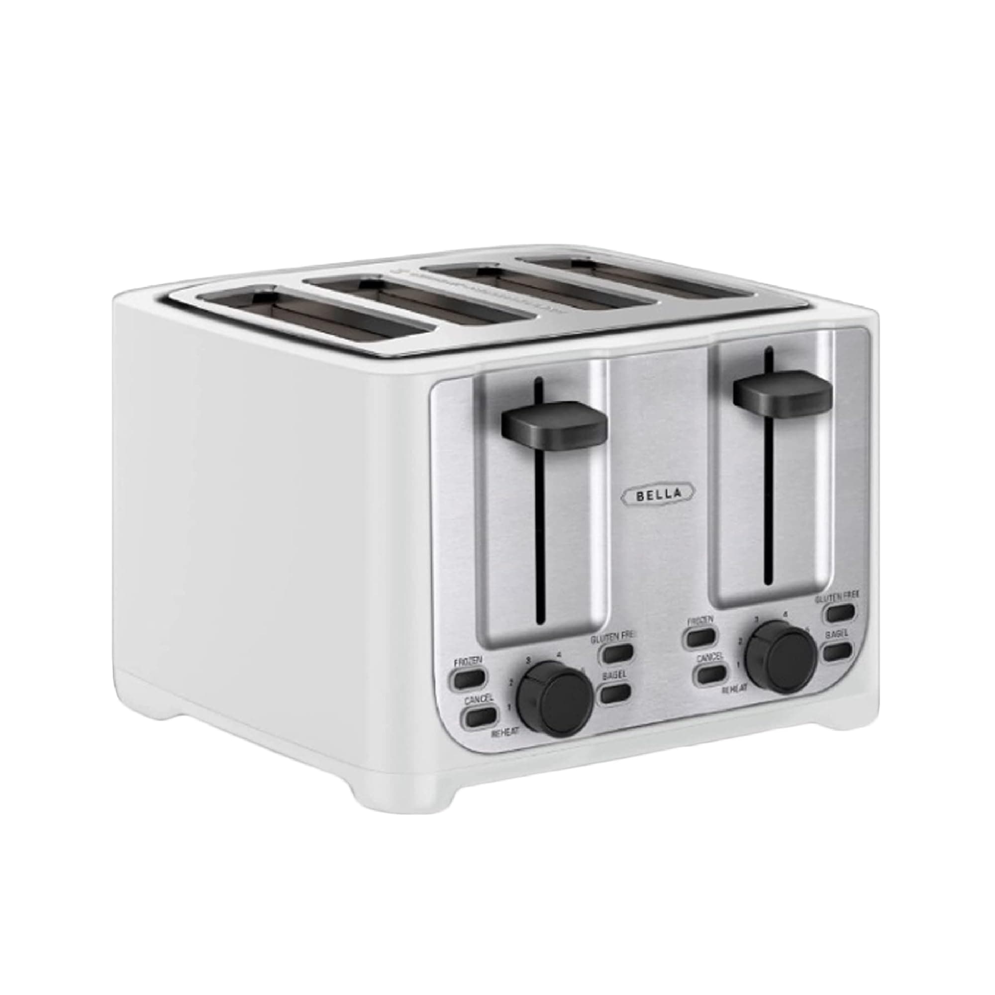 BELLA 4 Slice Toaster with Auto Shut Off - Extra Wide Slots & Removable Crumb Tray and Cancel, Defrost & Reheat Function - Toast Bread & Bagel, White