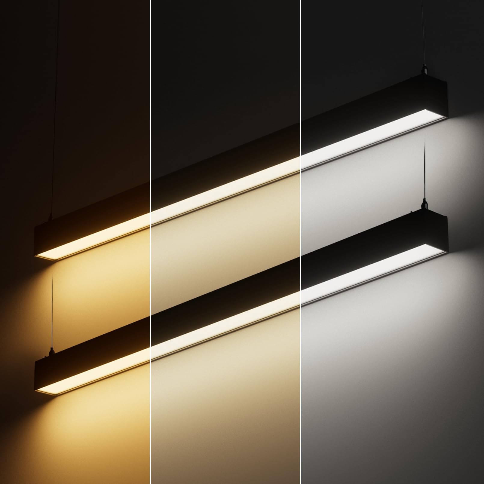 4FT Linkable LED Linear Light, Dimmable Architectural LED Suspension Office Lighting Fixture, 3CCT, ETL Listed, Matte Black Aluminum Housing, Pack of 2