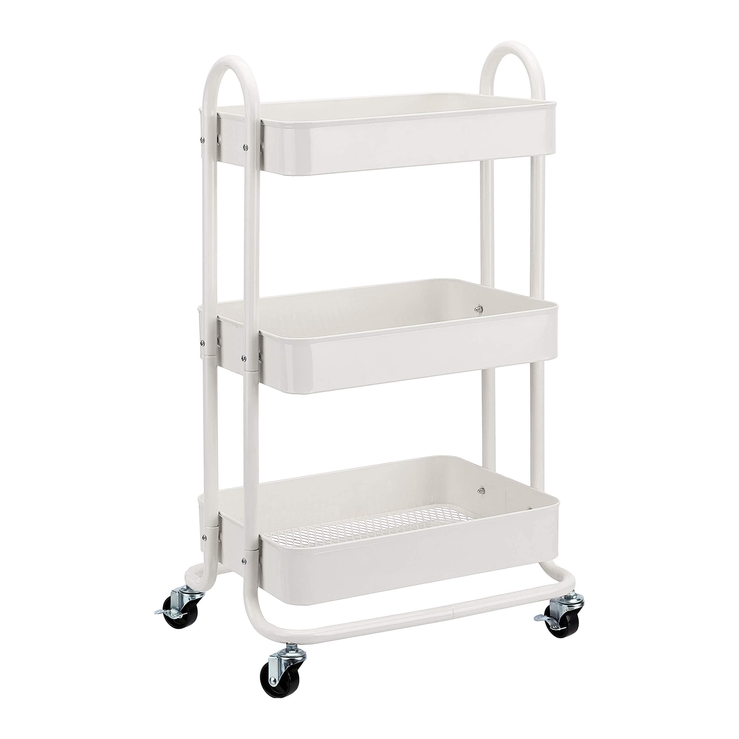 3-Tier Rolling Utility or Kitchen Cart - White