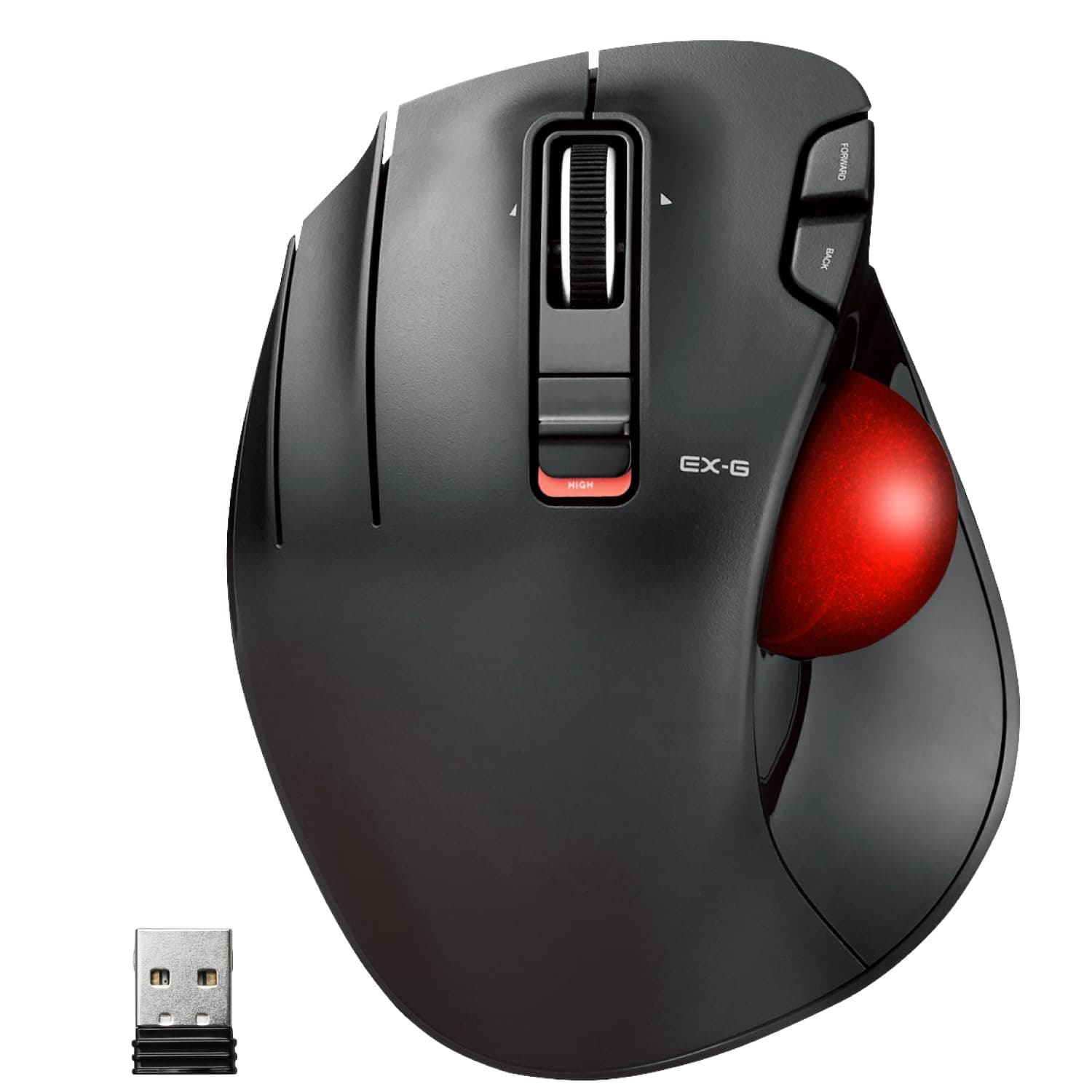 ELECOM EX-G Left-Handed Trackball Mouse, 2.4GHz Wireless, Thumb Control, 6-Button Function, Ergonomic Design, Optical Gaming Sensor, Smooth Red Ball, Windows11, macOS (M-XT4DRBK-G)