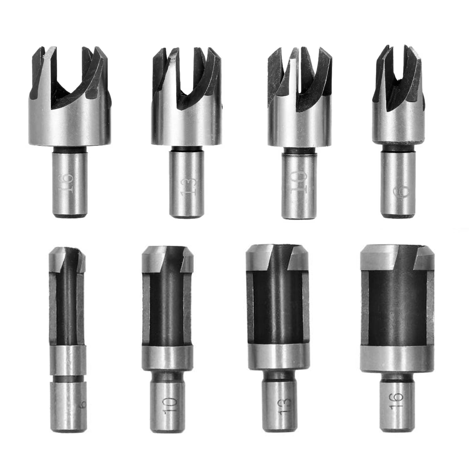 8 Pcs Wood Plug Cutter Drill Bit Set, 1/4",3/8",1/2", 5/8" Carbon Steel Cork Drill Bit Kit, Straight and Tapered Cutting Tools for Woodworking