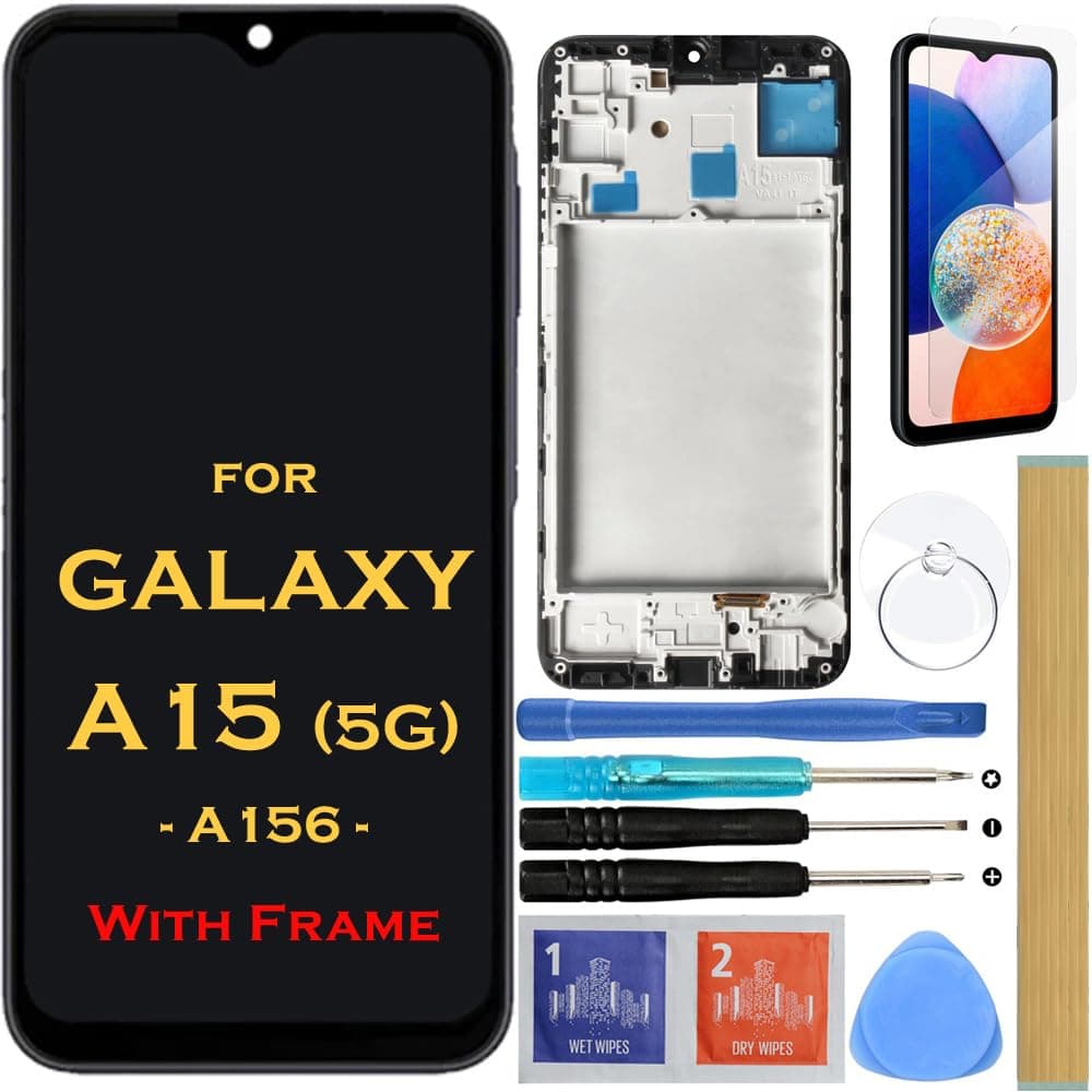 Screen Replacement LCD Display Touch Digitizer Assembly with Frame for Samsung Galaxy A15 5G A156 SM-A156U SM-A156P SM-A156W SM-A156VL SM-A156A SM-A156B SM-A156M 6.5" (NO Fingerprint Function)