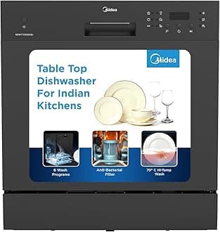8 Place Setting Countertop Dishwasher (MDWTT0802D(B) IN, Black, 6 wash programs, Portable, anti-bacterial filter & Intensive 70 degree wash for Ultra Hygiene, 24 Hour Delay Timer)