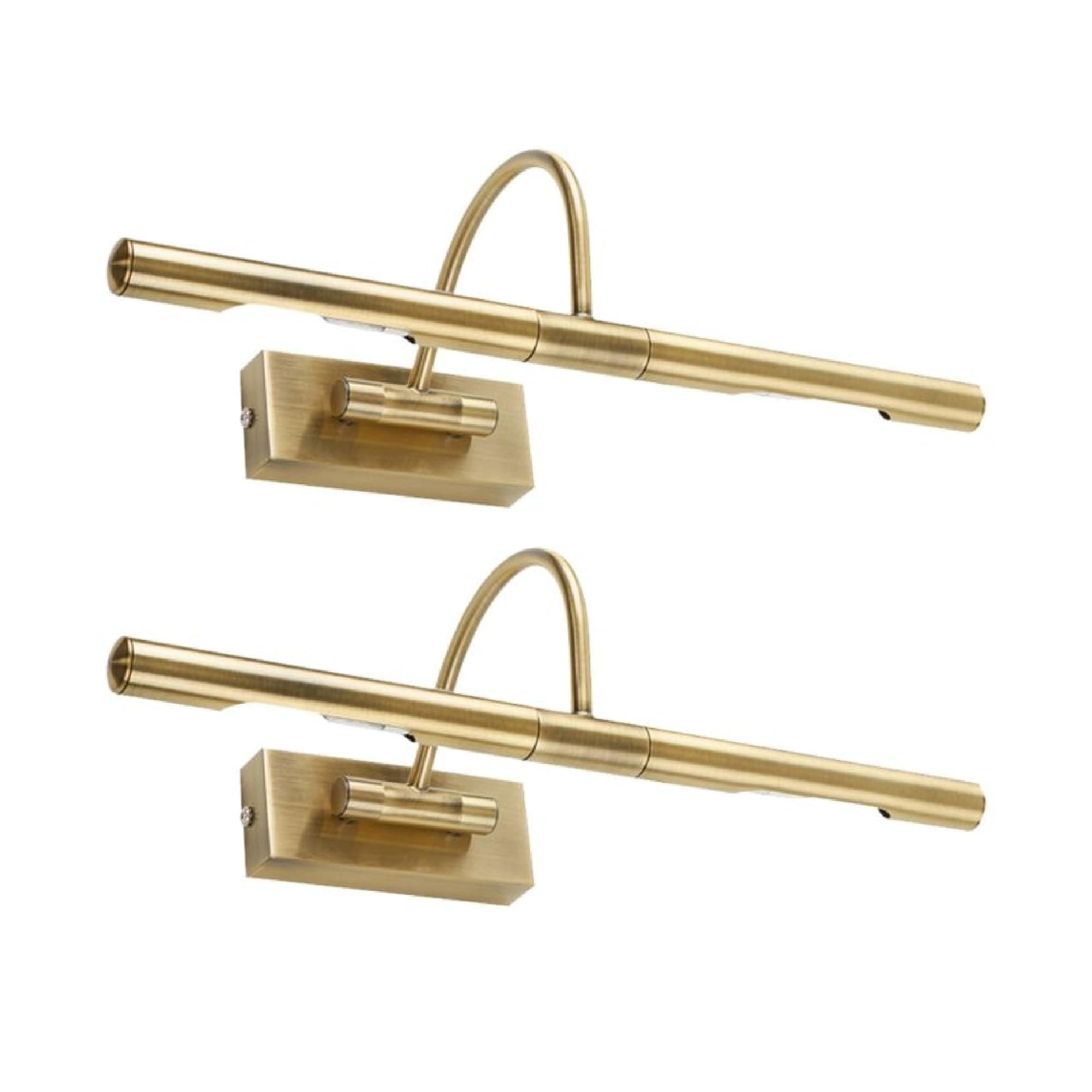 Capri Adjustable Antique Brass Mains Powered Display Wall Lights | Hardwired Picture & Display Lights, Home Décor & Improvement Essential | Set of 2 | Mains Wired