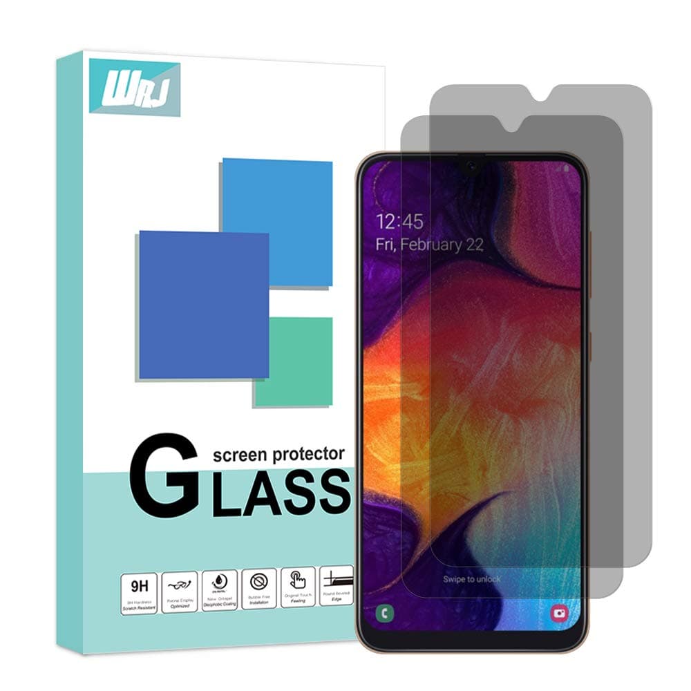 [2 Pack] WRJ Privacy Screen Protector for Samsung Galaxy A50/A30/A20,HD Anti-Scratch Anti-Fingerprint 9H Hardness Tempered Glass with Lifetime Replacement Warranty