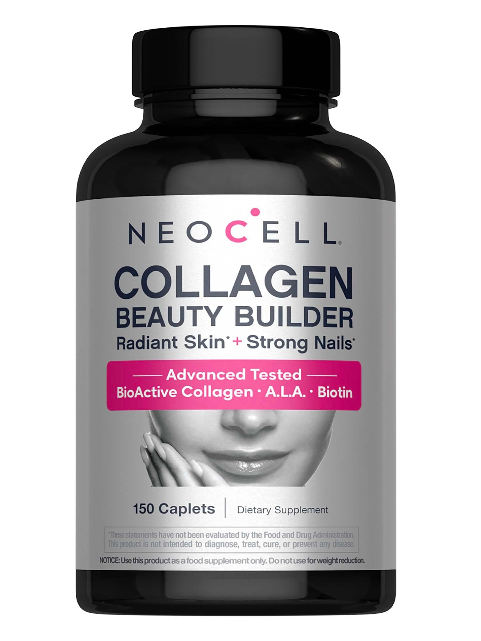 NeoCell Collagen Beauty Builder | 150 Caplets | Grass Fed BioActive Peptides | with Biotin and Hyaluronic Acid | Radiant Skin & Strong Nails Supplement