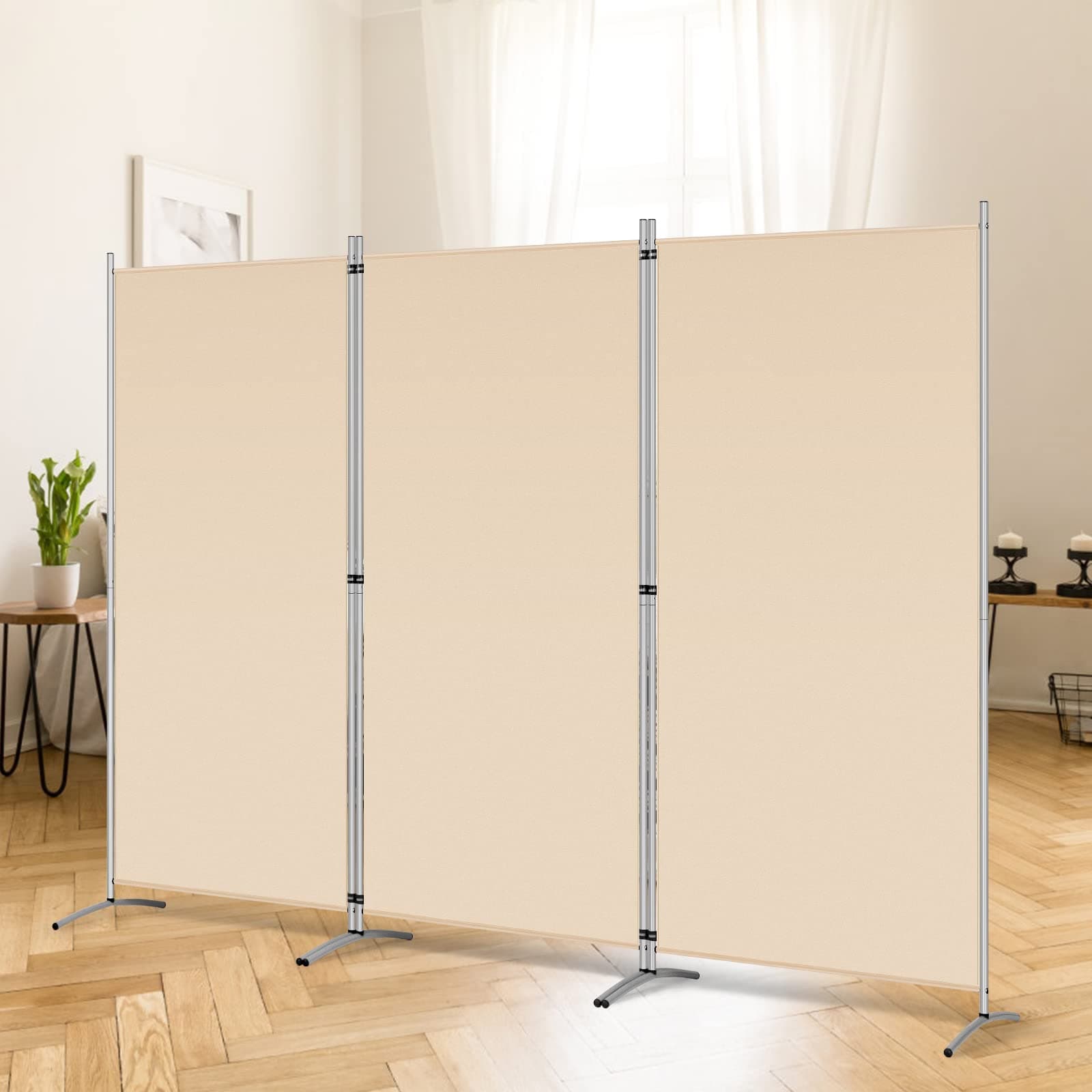 RANTILA 3 Panel Room Dividers 6 Ft Height Folding Privacy Screen Room Dividers Freestanding Room Partition Wall Dividers 102" W x 20" D x 71" H Beige