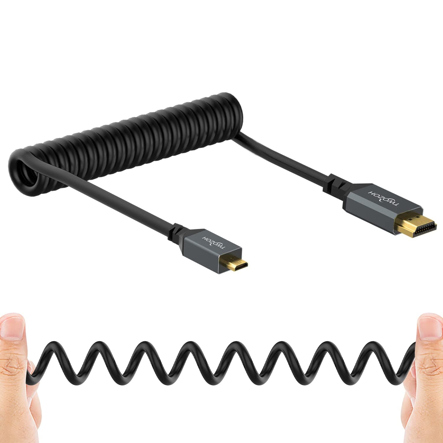 Twozoh Micro HDMI to HDMI Coiled Cable, Coiled Micro HDMI to Full HDMI Cable Support 3D 4K UHD, 1080p (Extend up to 1.5M)