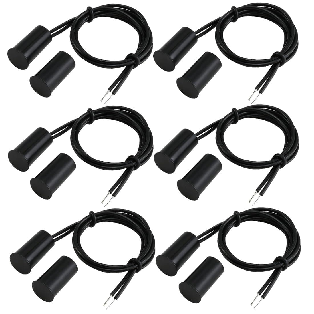 6pcs Recessed Wired Security Window Gate Contact Sensor Alarm Magnetic Reed Switch,Magnet Near - Connect Circuit, Magnet Away - Break Circuit,Magnetic Switch(Cylindrical,Black)