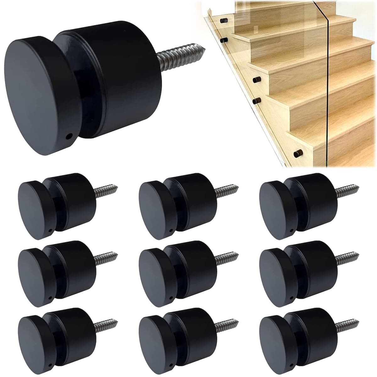 LukLoy 10 Pack Marine Grade SS316 Solid 1.32lb Heavy Duty Glass Railing Standoff for Balcony Stair Balustrade Bracket, 2" Glass Stair Railing Standoff Matte Black