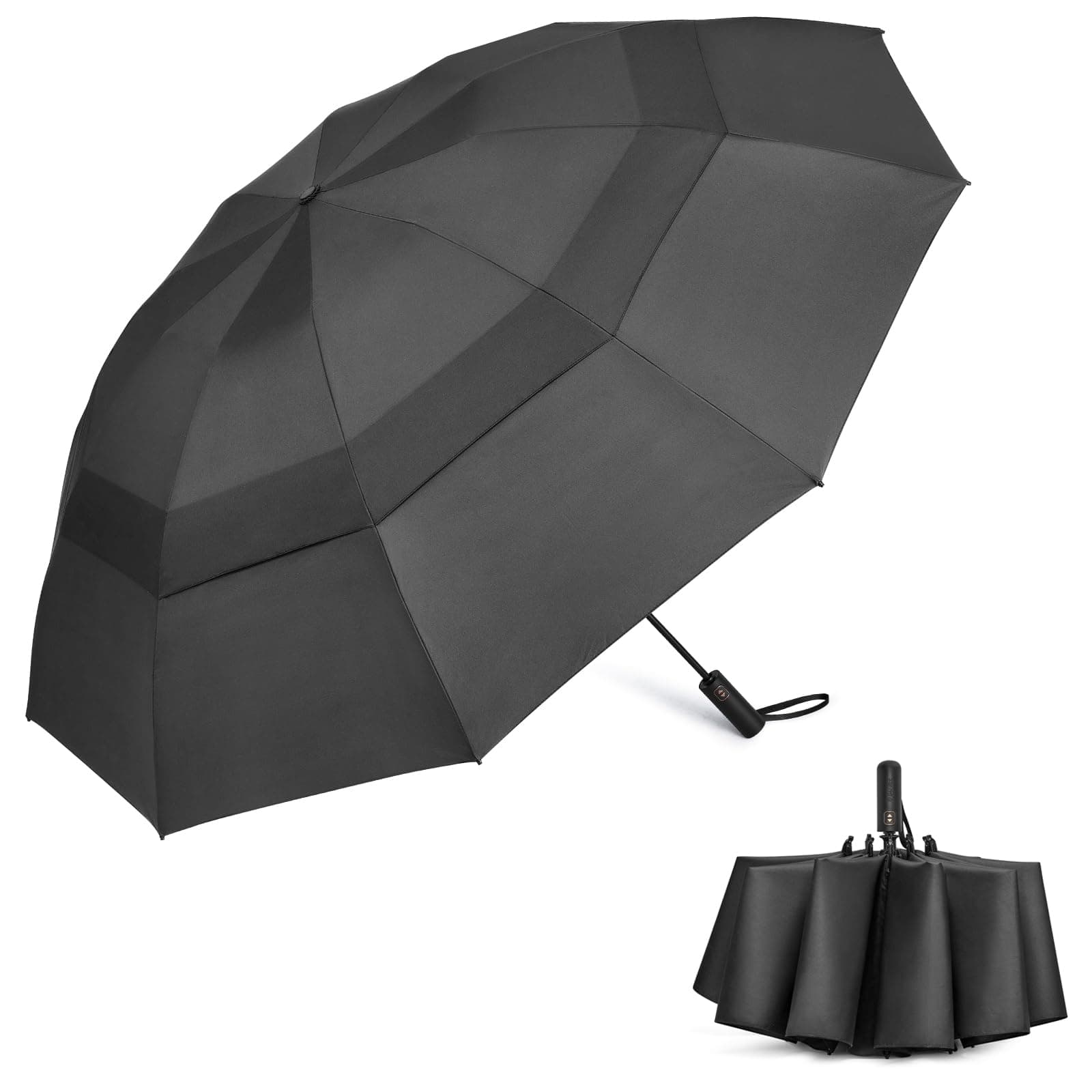 42/46/54/62 Inch Large Golf Umbrella Compact Reverse Travel Umbrella 10 Ribs Windproof for Rain Double Canopy Automatic Open Close