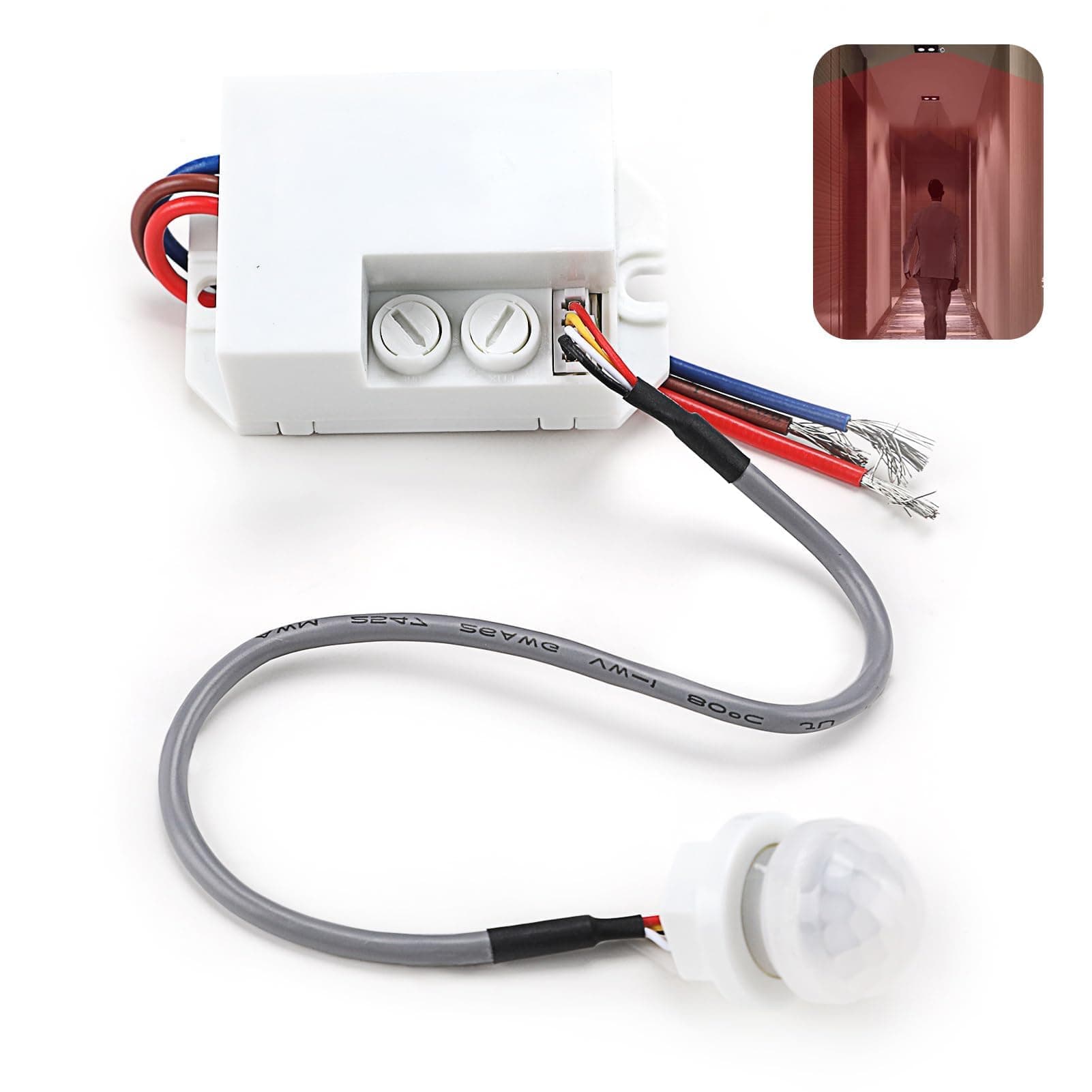 Mini PIR Sensor for Indoor Use, Ceiling Flush Mounted, Infrared Motion Detector with Adjustable Delay Time, Suitable for LED and Incandescent Lamps, Energy-Efficient Lighting, Range up to 8m/360°