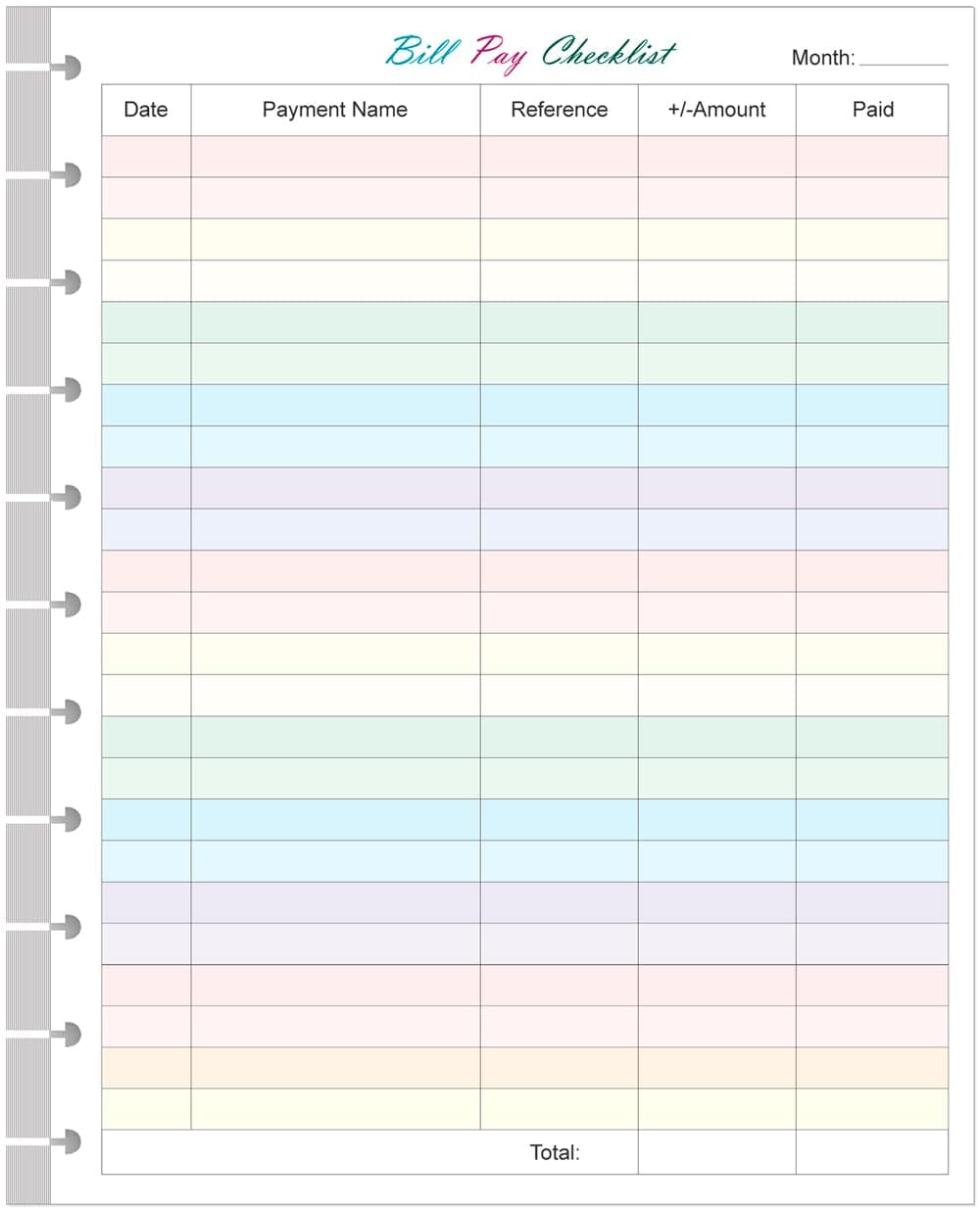 A4 TUL Bill Pay Checklist Refills - 50 Sheets/100 Pages Letter Size Colorful Monthly Budget Forms for 11-Disc Discbound Planners, 8.5" x 11"
