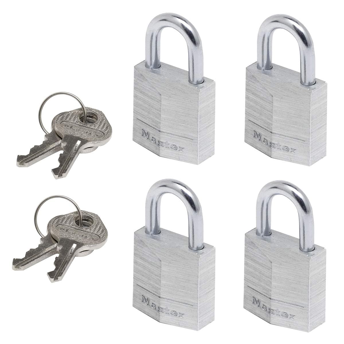 MASTER LOCK Small Padlocks [Key] [Keyed Alike] [Family Pack of 4] 9120EURQNOP - Best Used for Backpacks, Luggage, Computer Bags, Locker, Gym and More
