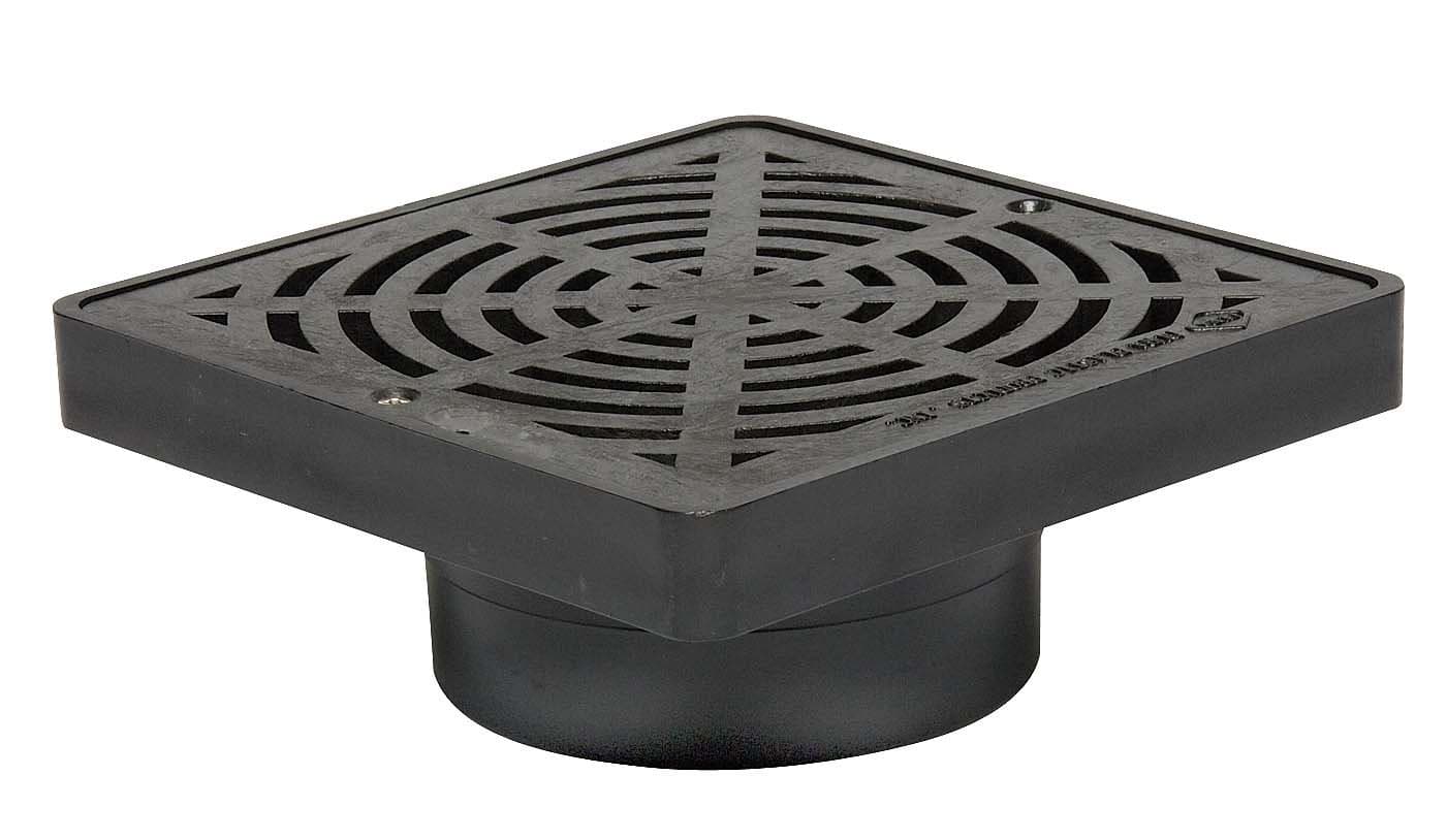 StormDrain 6" Square Bottom Outlet Drain Grate and Adapter Basin with Removable Grate Cover Fits 3" and 4" Drain Pipe - Superior Strength and Durability, Black