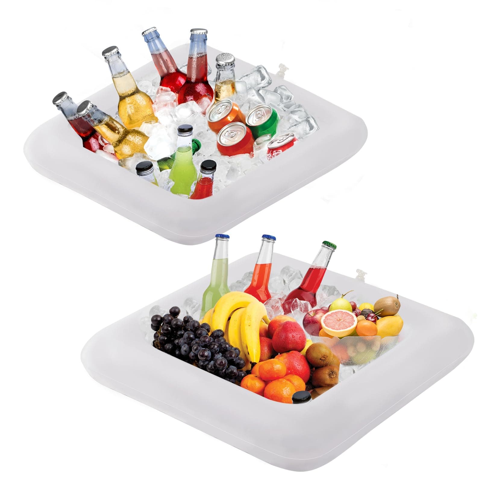 Inflatable Serving Bar, Salad Serving Sets Bar Buffet Food Drinks Inflatable Cooler Table Pool Ice Tray Easy to Blow Up for Party,Graduation,Picnic & Camping 24Inch x 24Inch (White, 2 PCS)