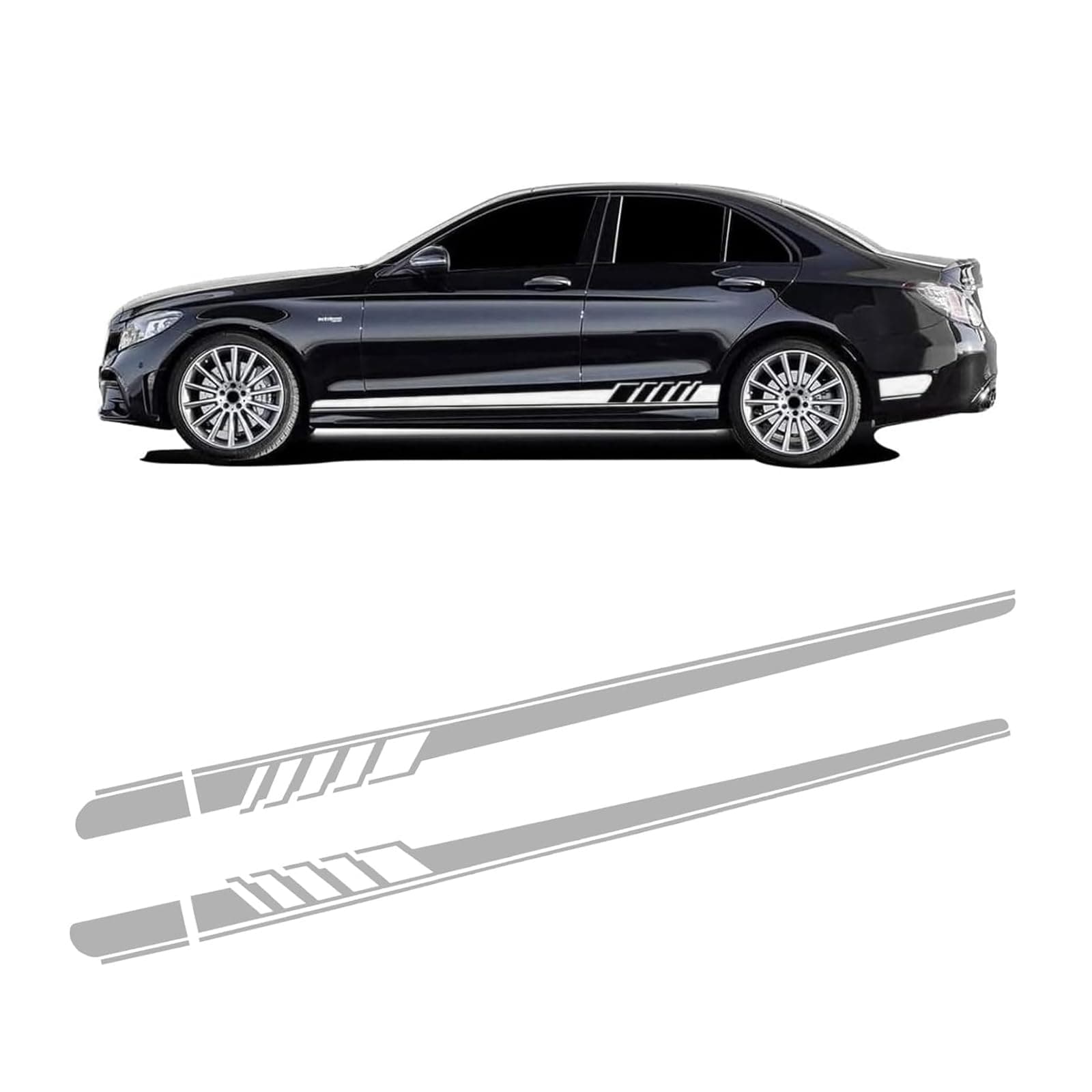 2 PCS Racing Stripes Side Body Decals, 7.38ft Personalized Sports Side Skirt Decals, Waterproof Long Stripes Side Skirt Stickers, Universal Decorative Accessories for Most Cars (White)