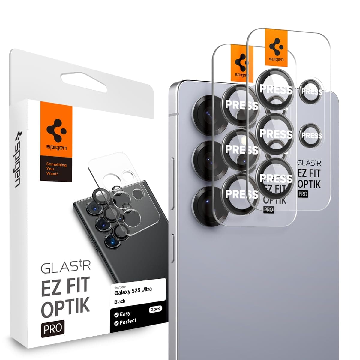 Camera Lens Screen Protector [GlasTR EZ Fit Optik Pro] Designed for Galaxy S25 Ultra [Case Friendly] - Black [2 Pack]