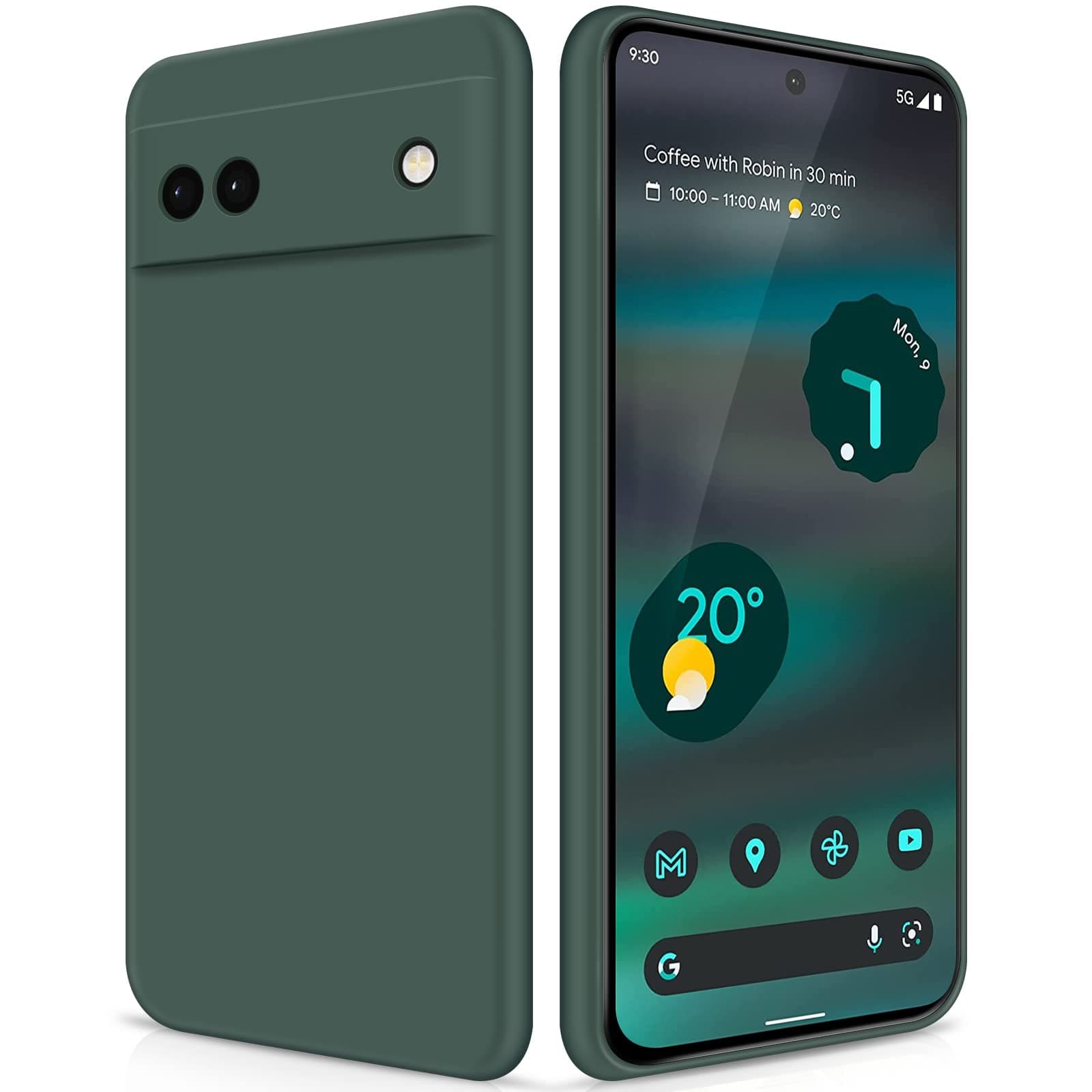GiiYoon Silicone Case Compatible with Google Pixel 6A, Full Body Silky Soft Touch Phone Case with Camera Protection, Shockproof Cover with Microfiber Lining, Green